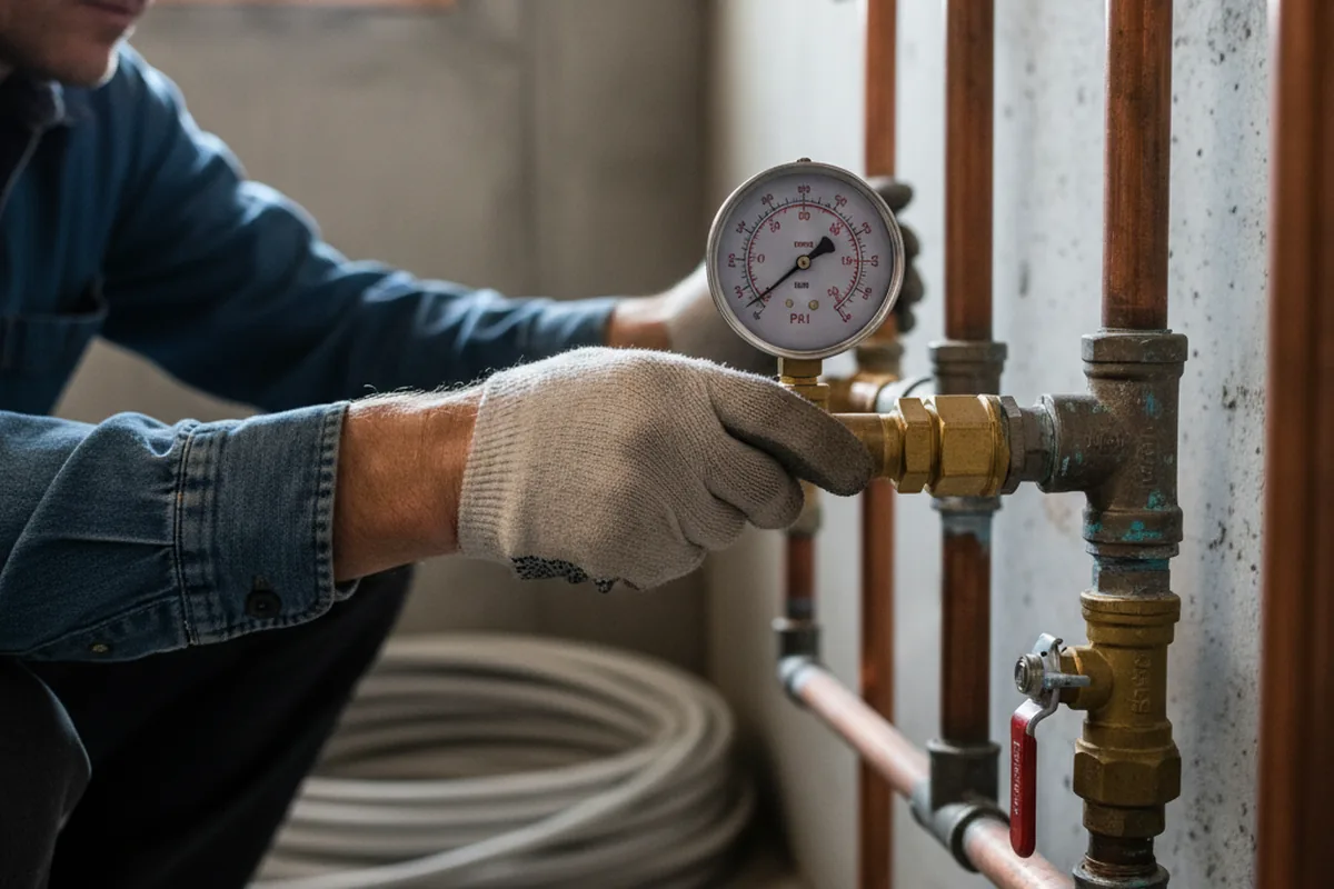 Pressure testing a repaired line during Water Line Repair in Dawson Springs